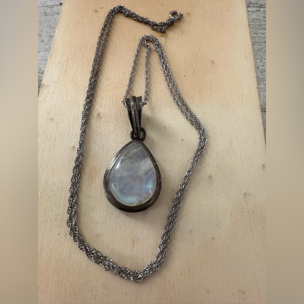 Vintage Sterling Silver Moonstone Pendant 925 Chain